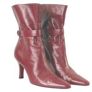 Antonio Melani Leather Boots 5.5 Red Pointed Toe Stiletto Chic Ankle Booties